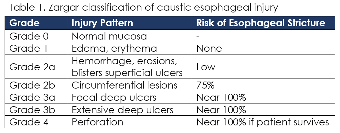 Zargar Classification of Caustic Esophageal Injury PNG