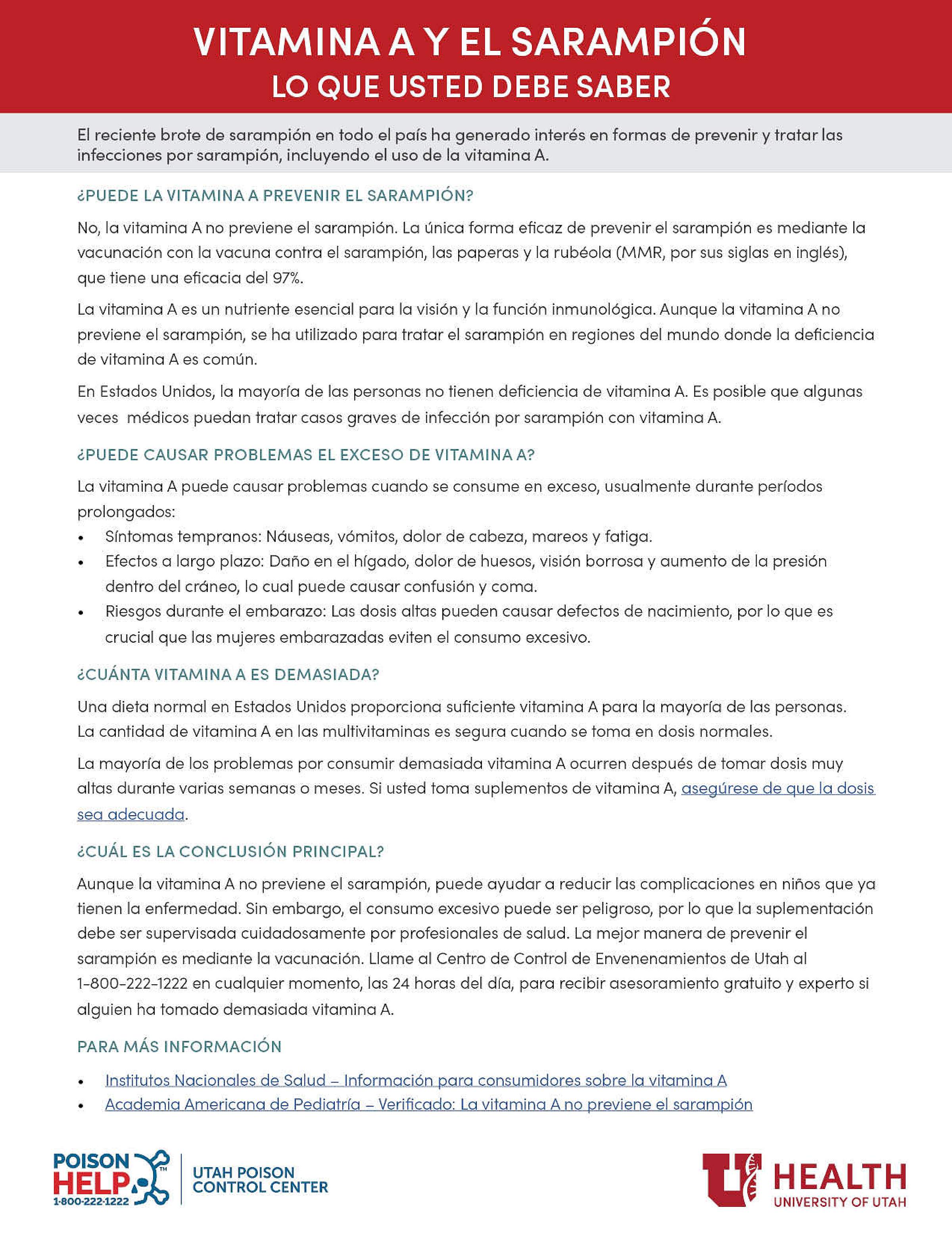 Vitamin A and Measles Flyer Image Spanish